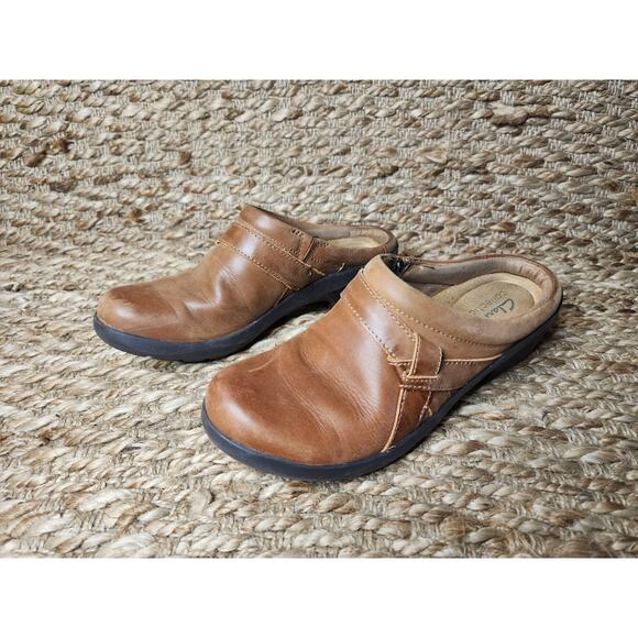 Women's Clarks Angie Mist Brown Leather Comfort Clogs Size 7 M Cushioned - Picture 2 of 11